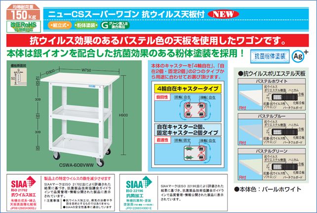 抗ウイルス天板を使用したワゴン(2)